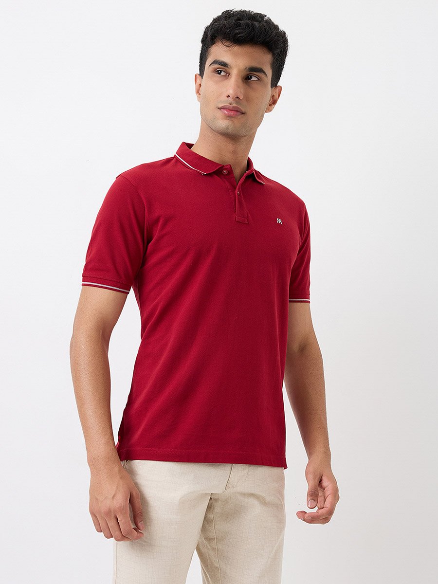 Maroon Solid Cotton Polo
