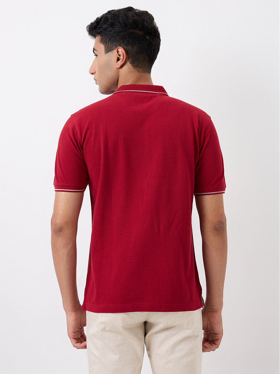 Maroon Solid Cotton Polo