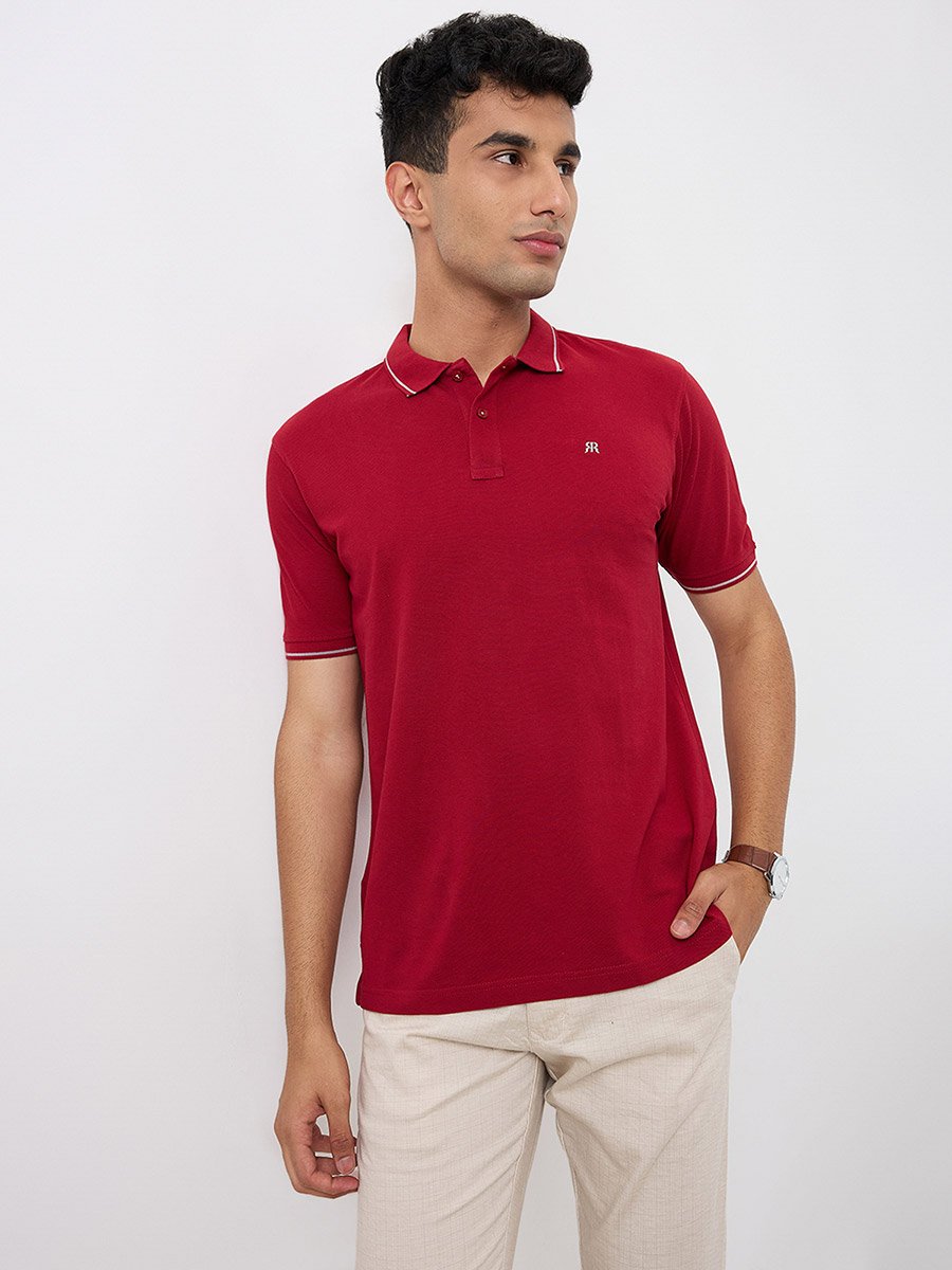 Maroon Solid Cotton Polo