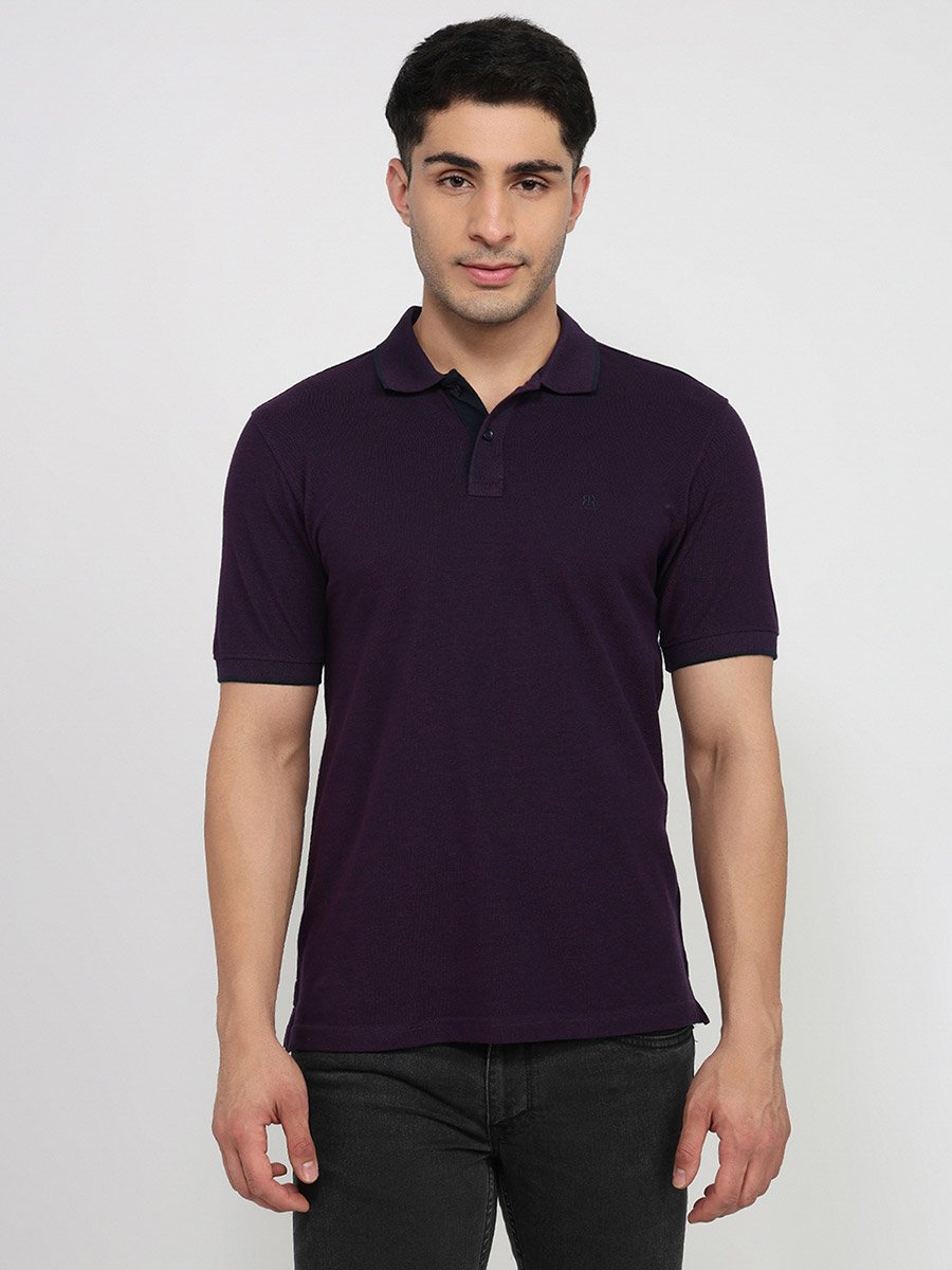 Purple Cotton Solid Polo