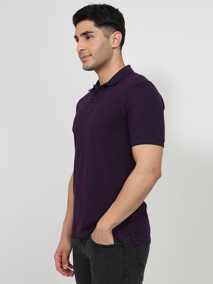 Purple Cotton Solid Polo