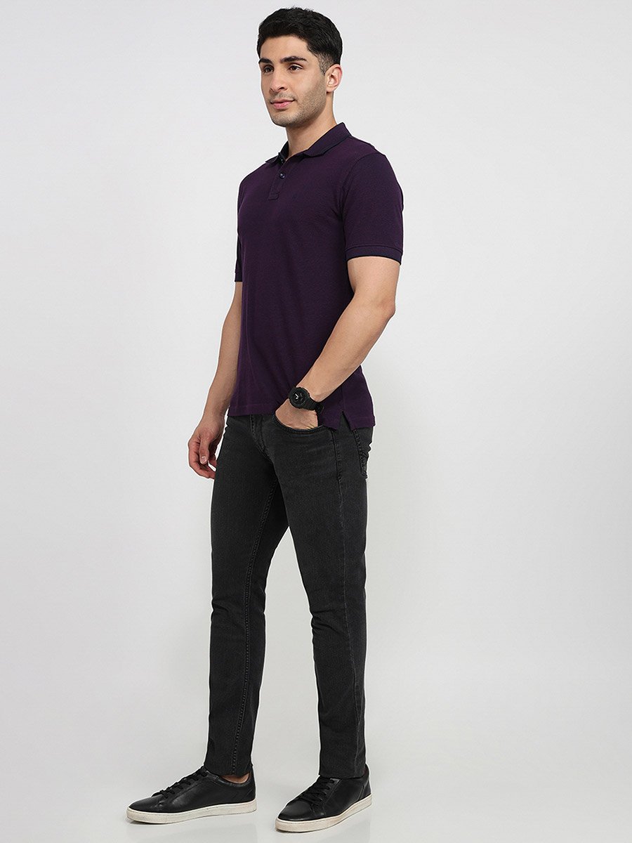 Purple Cotton Solid Polo