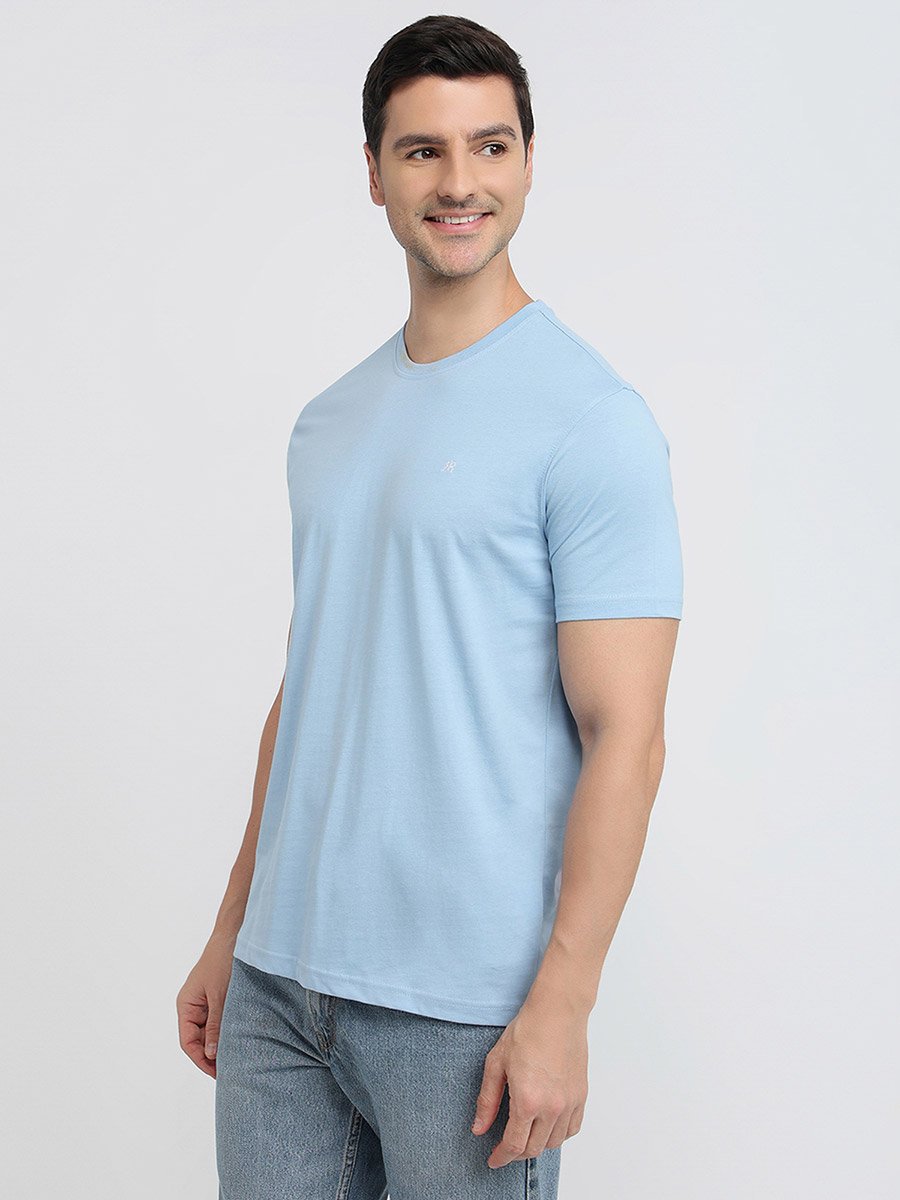 Blue Cotton Regular Fit Solid T-Shirt