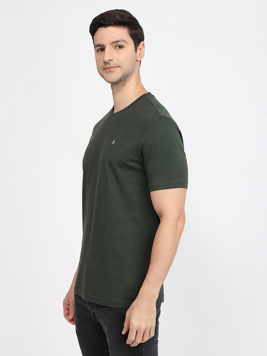 Dark Green Cotton Regular Fit Solid T-Shirt