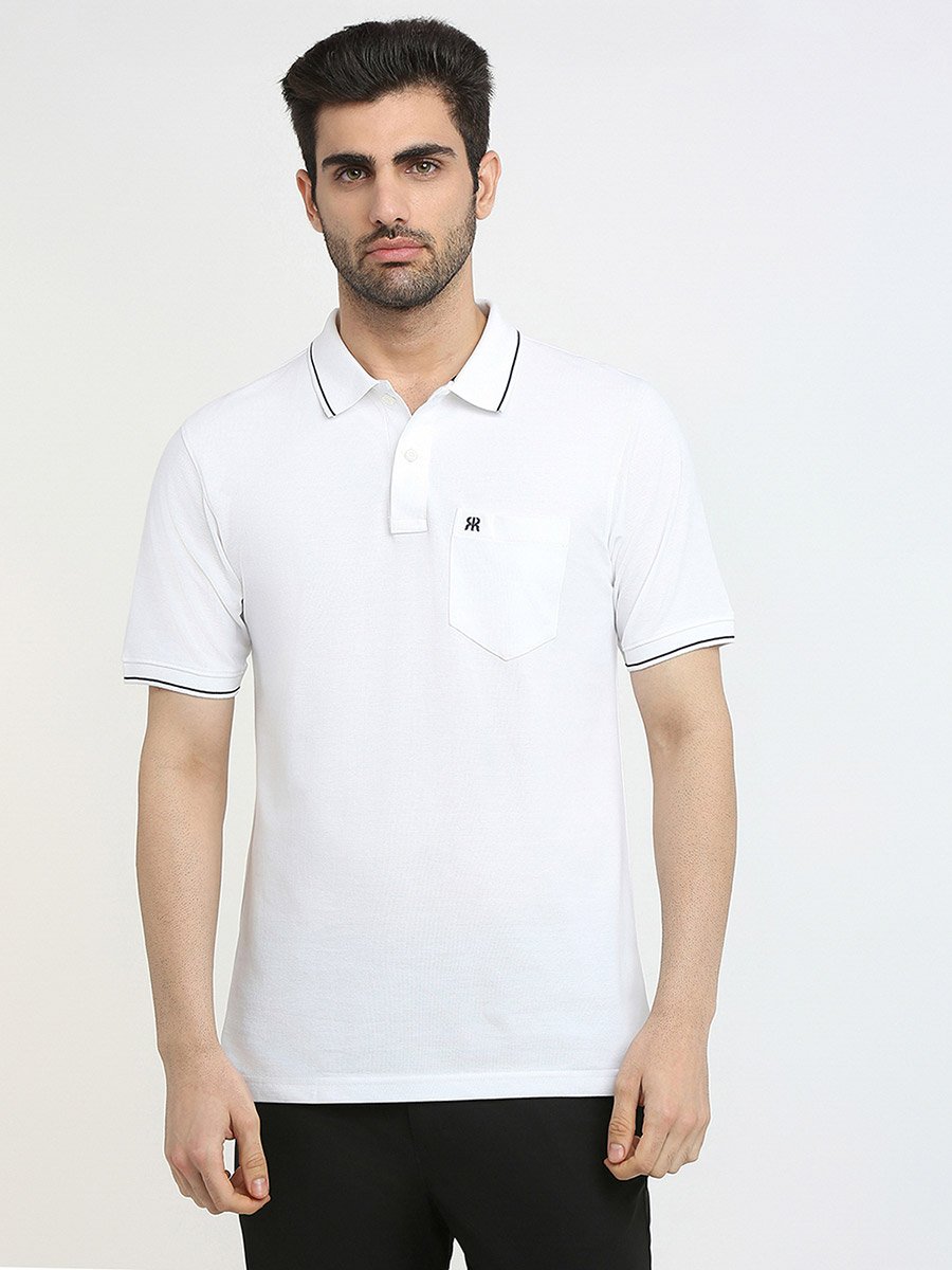 White Slim Fit Cotton Polo with Pocket