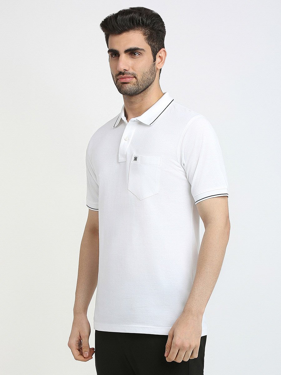 White Slim Fit Cotton Polo with Pocket