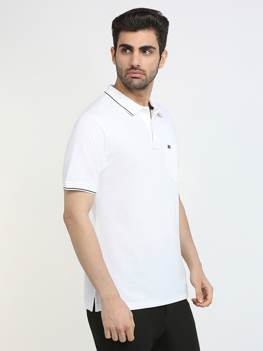 White Slim Fit Cotton Polo with Pocket