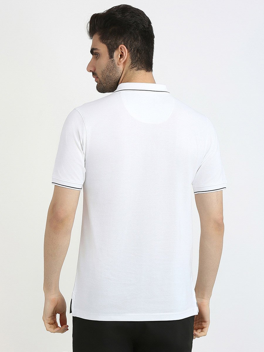 White Slim Fit Cotton Polo with Pocket