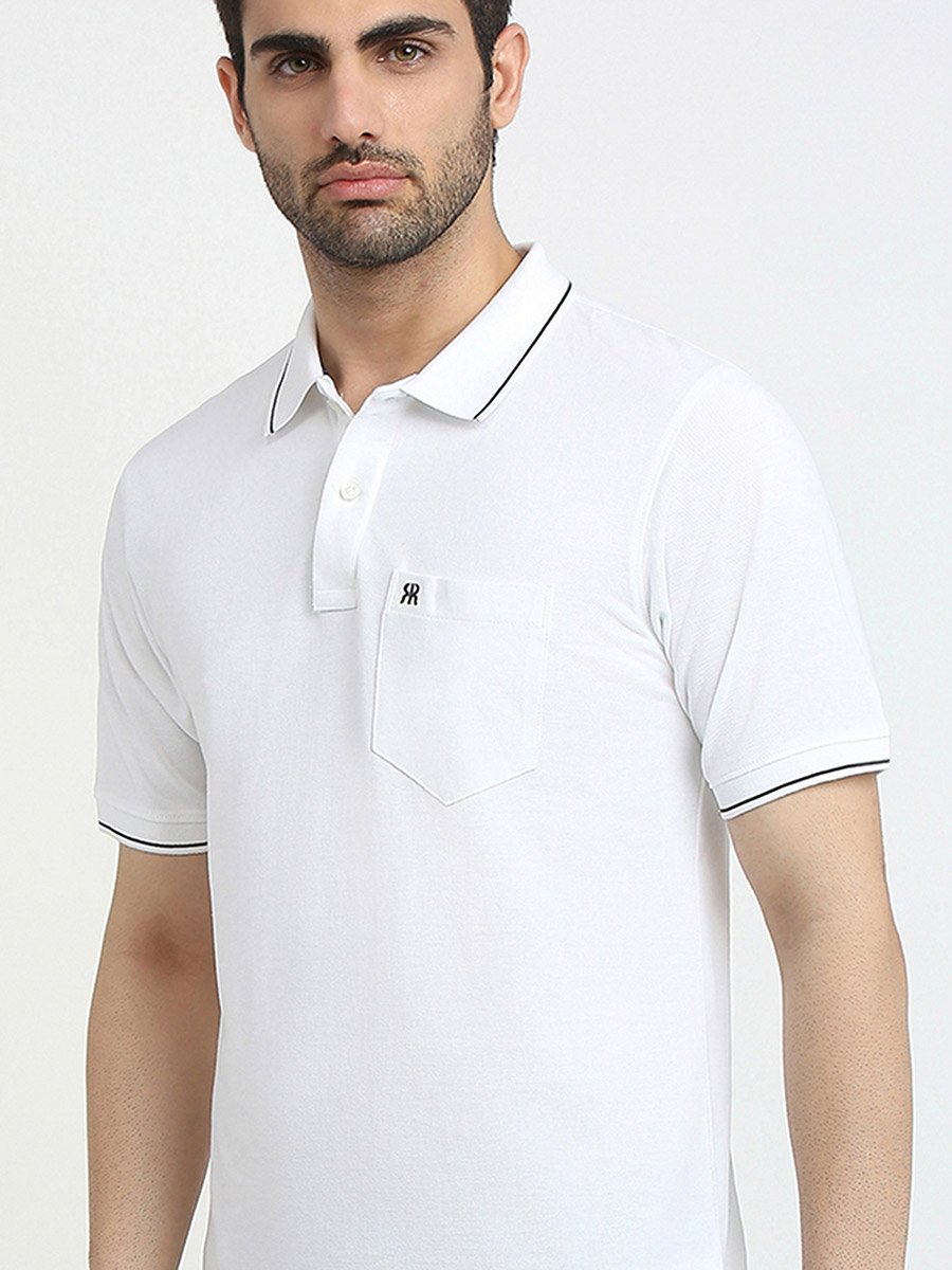 White Slim Fit Cotton Polo with Pocket