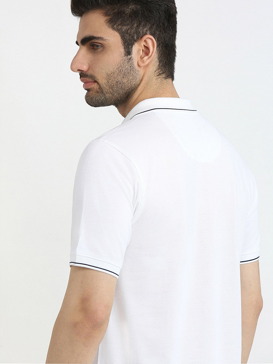 White Slim Fit Cotton Polo with Pocket