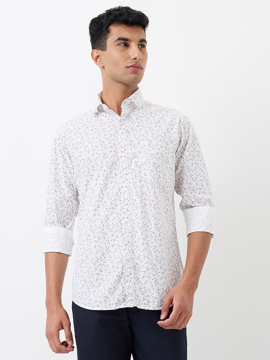 Men White All-Over Print Slim Fit Shirt