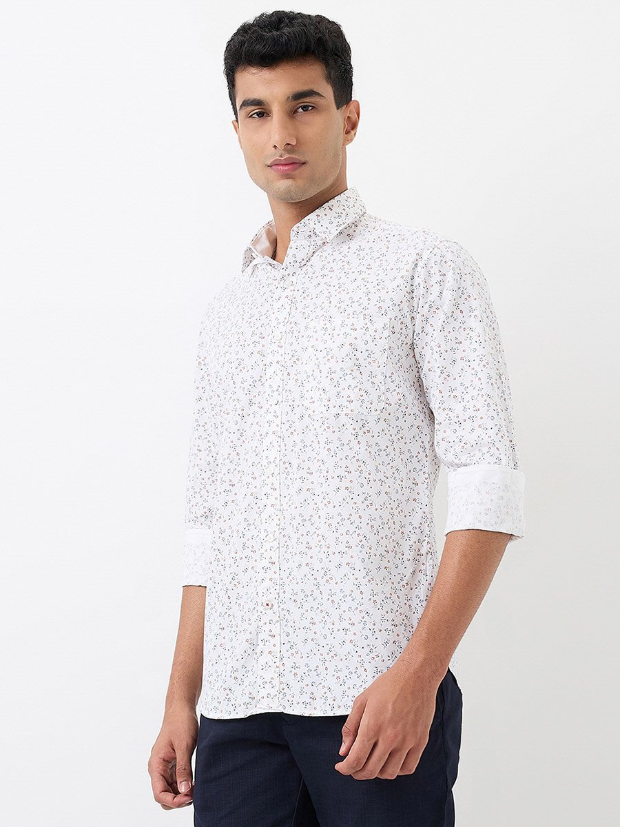 Men White All-Over Print Slim Fit Shirt