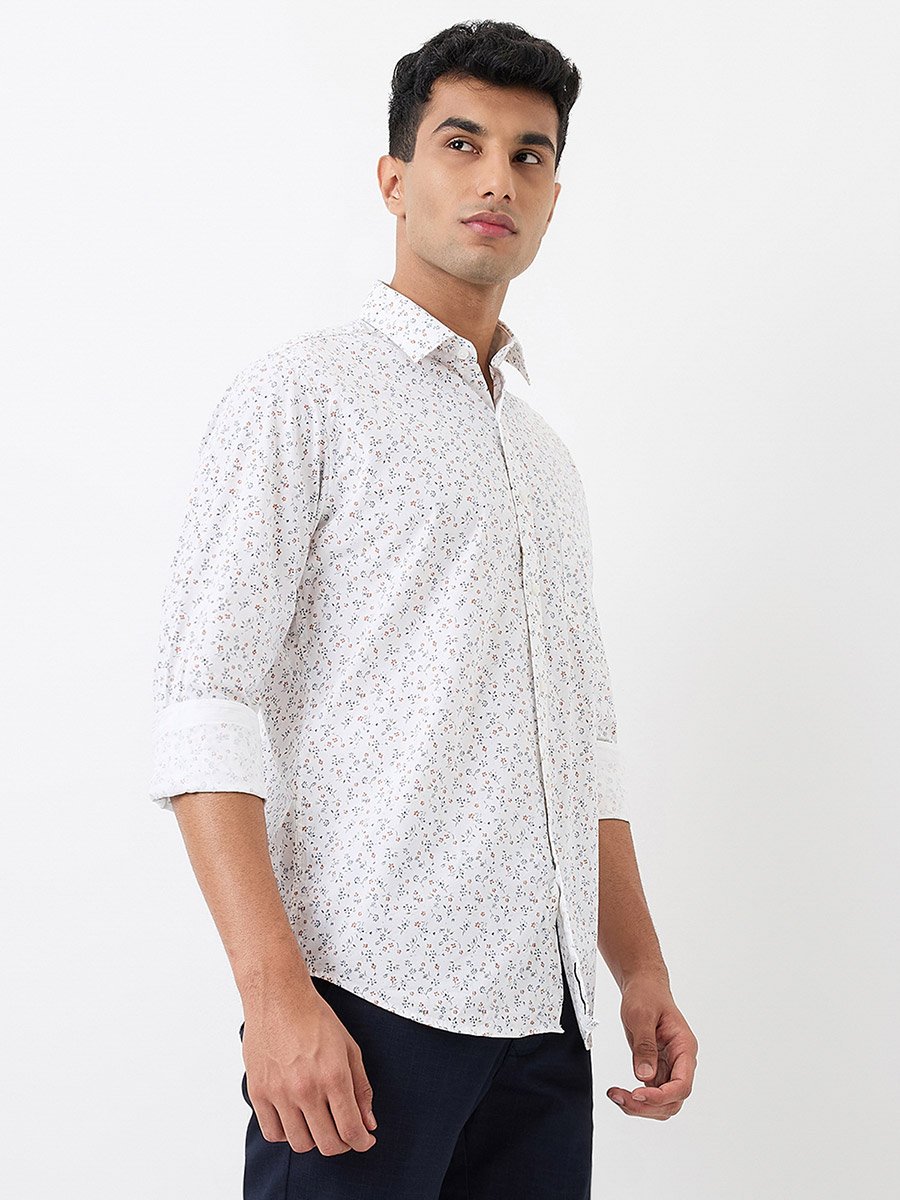 Men White All-Over Print Slim Fit Shirt