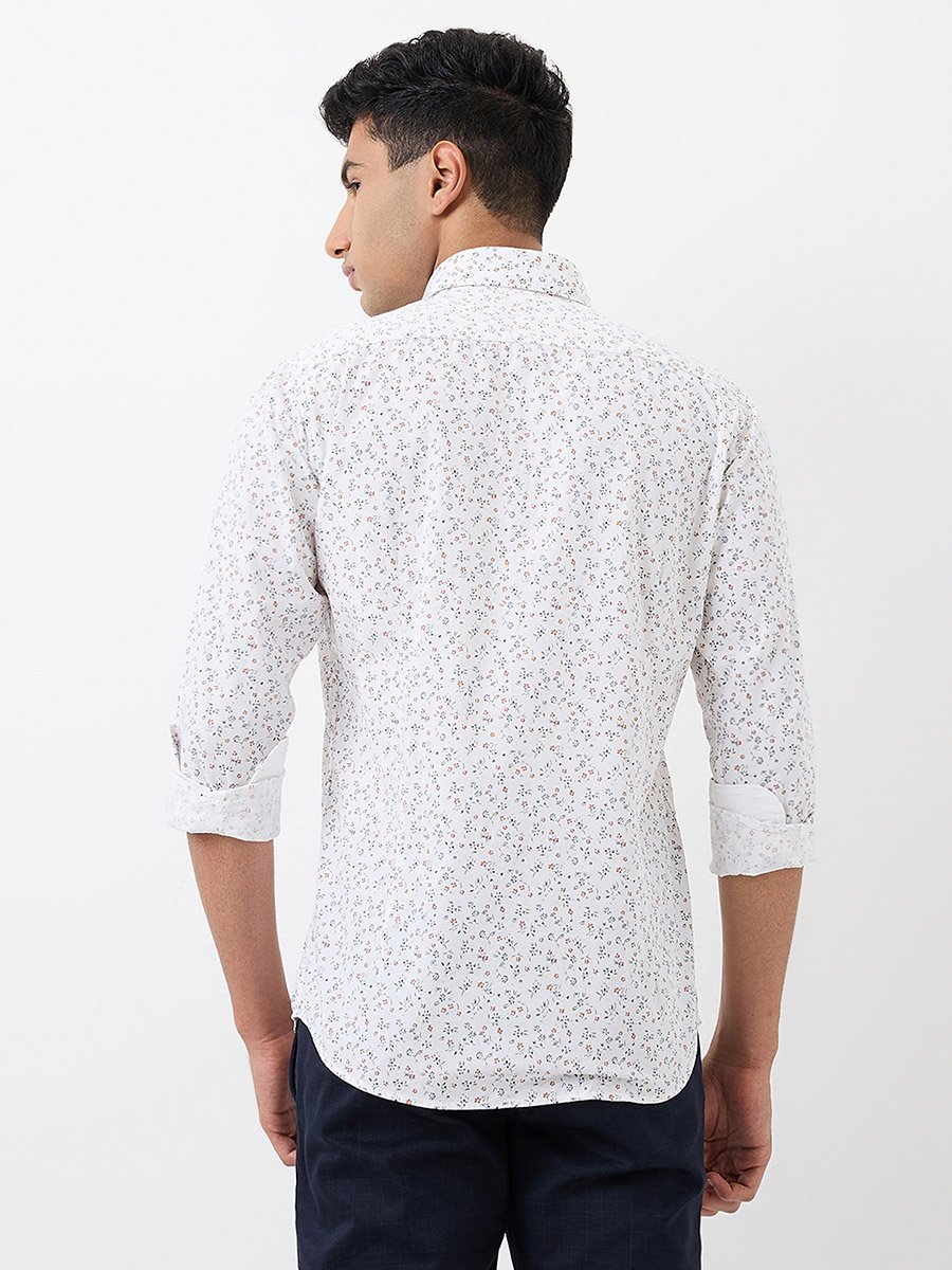 Men White All-Over Print Slim Fit Shirt