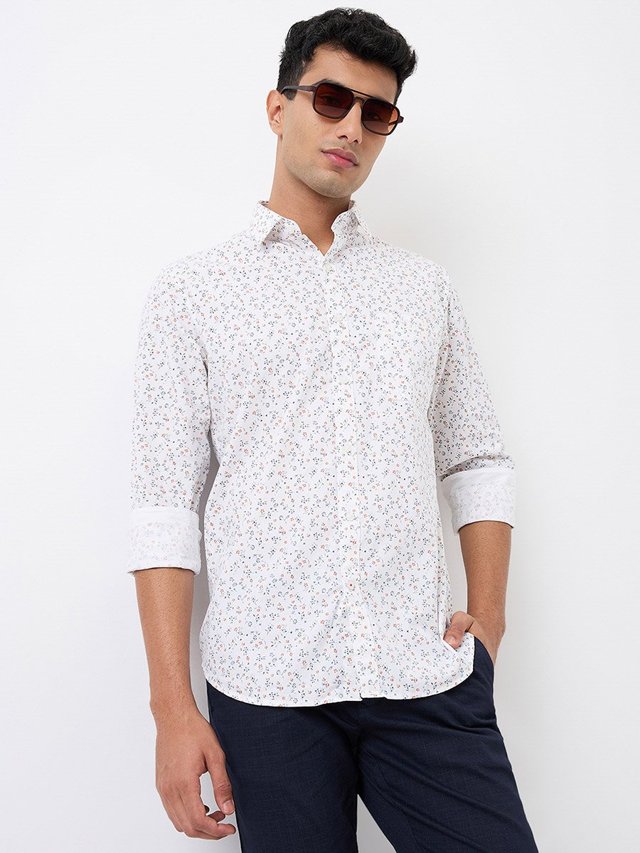 Men White All-Over Print Slim Fit Shirt