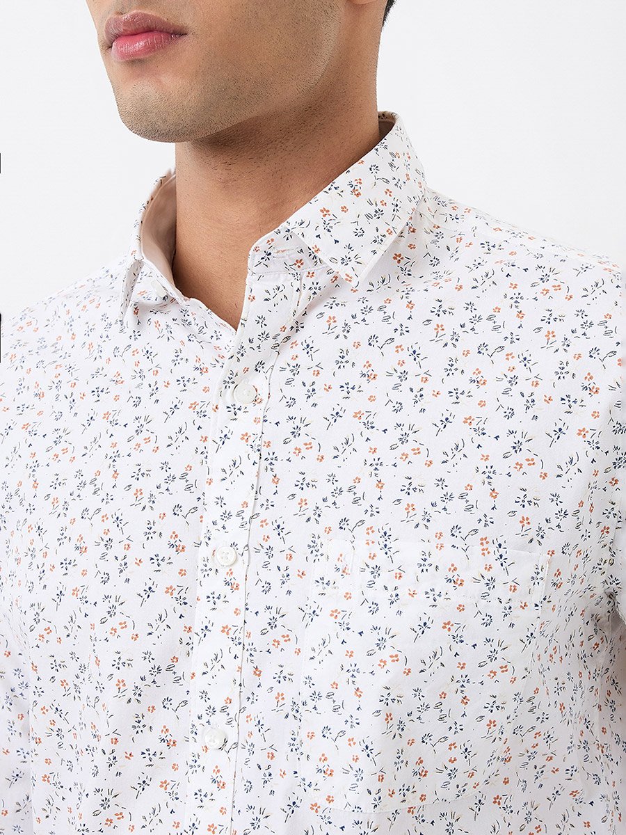 Men White All-Over Print Slim Fit Shirt