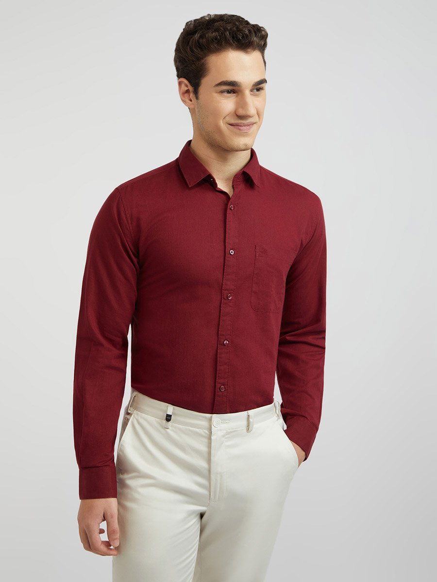 Men Red Slim Fit Solid Long Sleeve Shirt