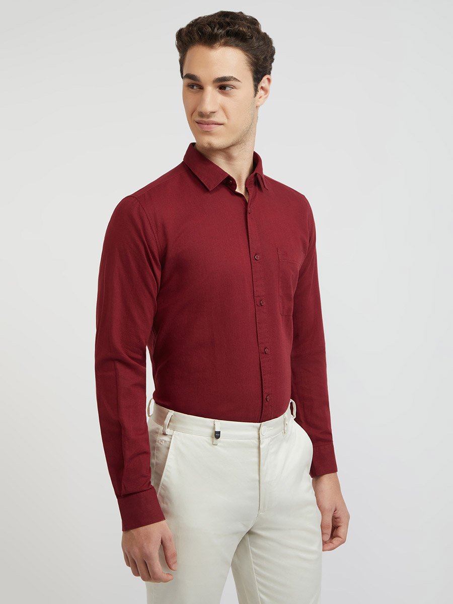 Men Red Slim Fit Solid Long Sleeve Shirt
