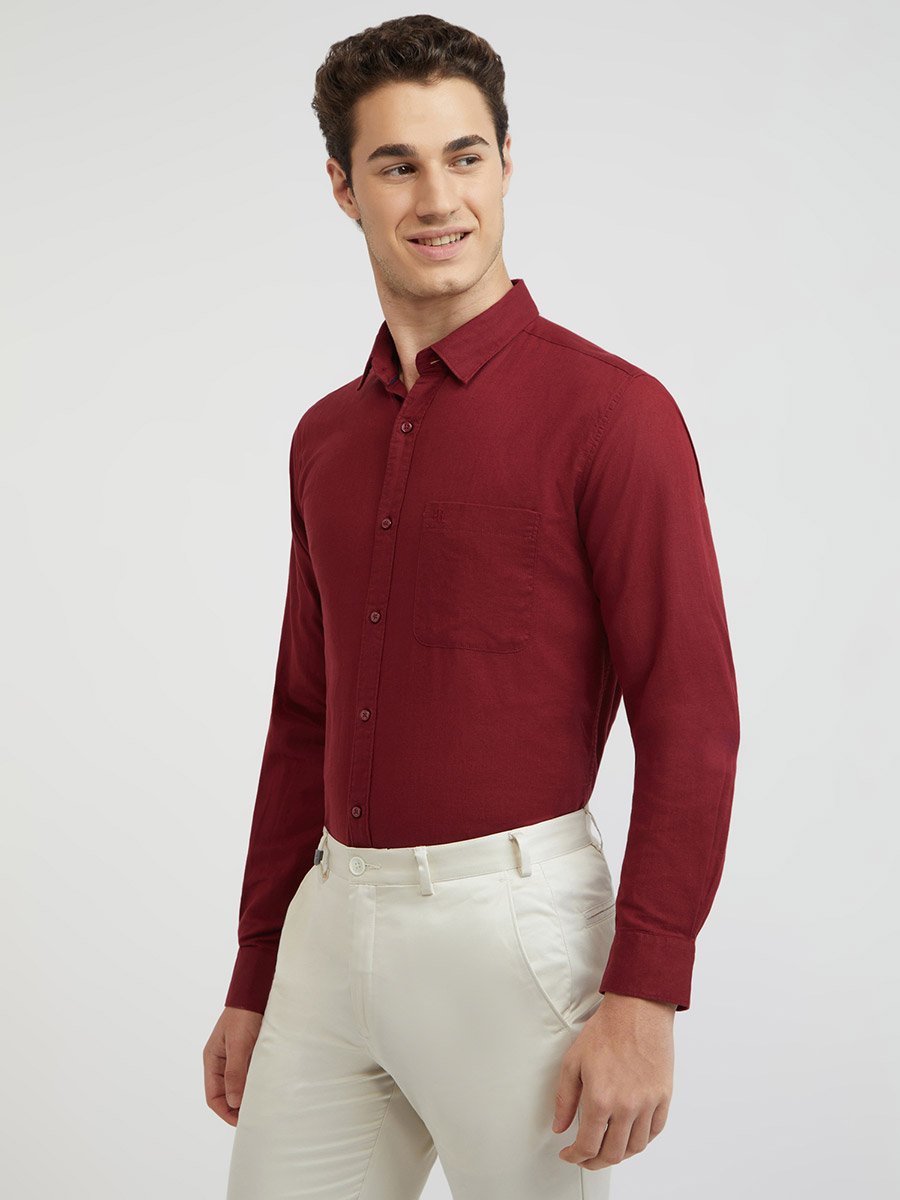 Men Red Slim Fit Solid Long Sleeve Shirt