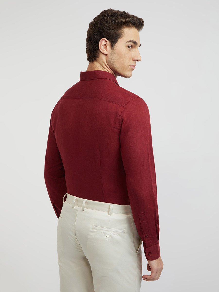 Men Red Slim Fit Solid Long Sleeve Shirt