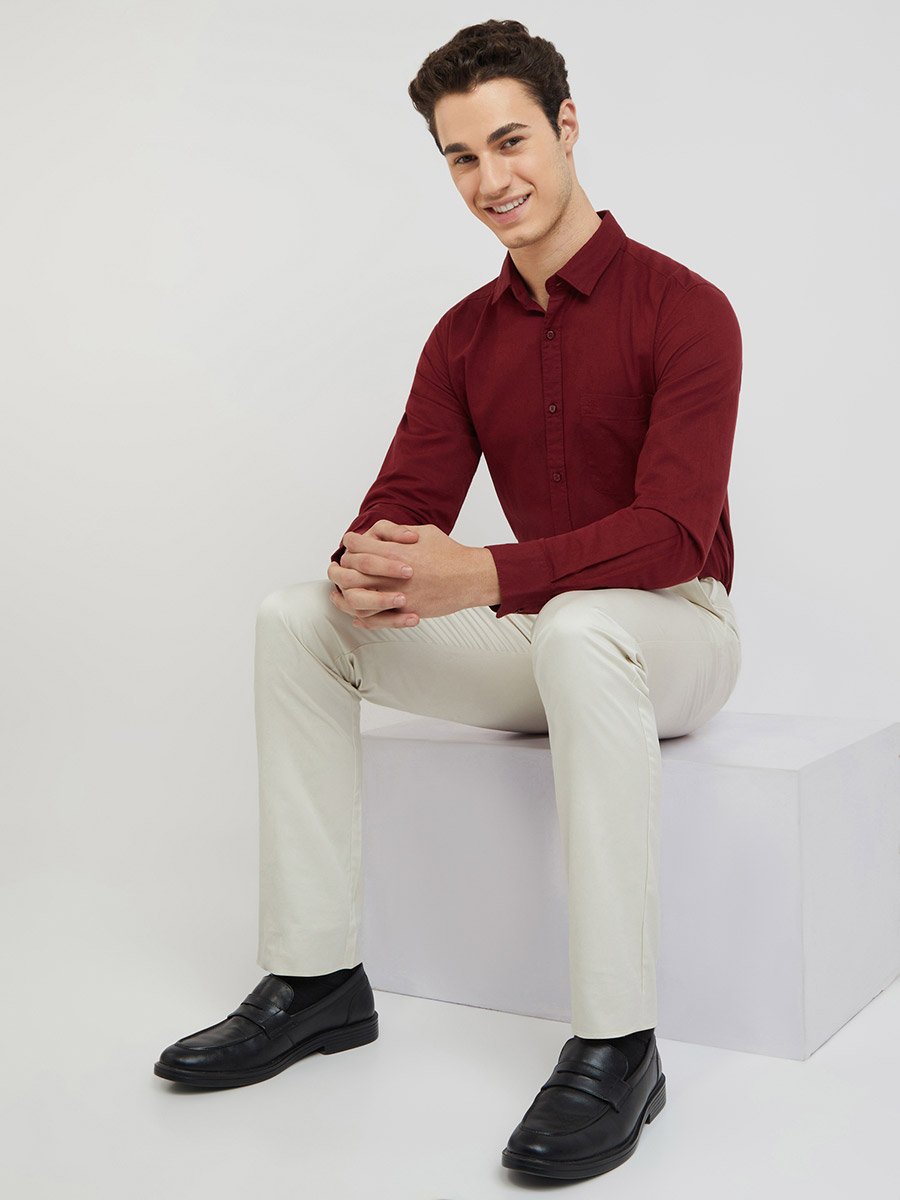 Men Red Slim Fit Solid Long Sleeve Shirt