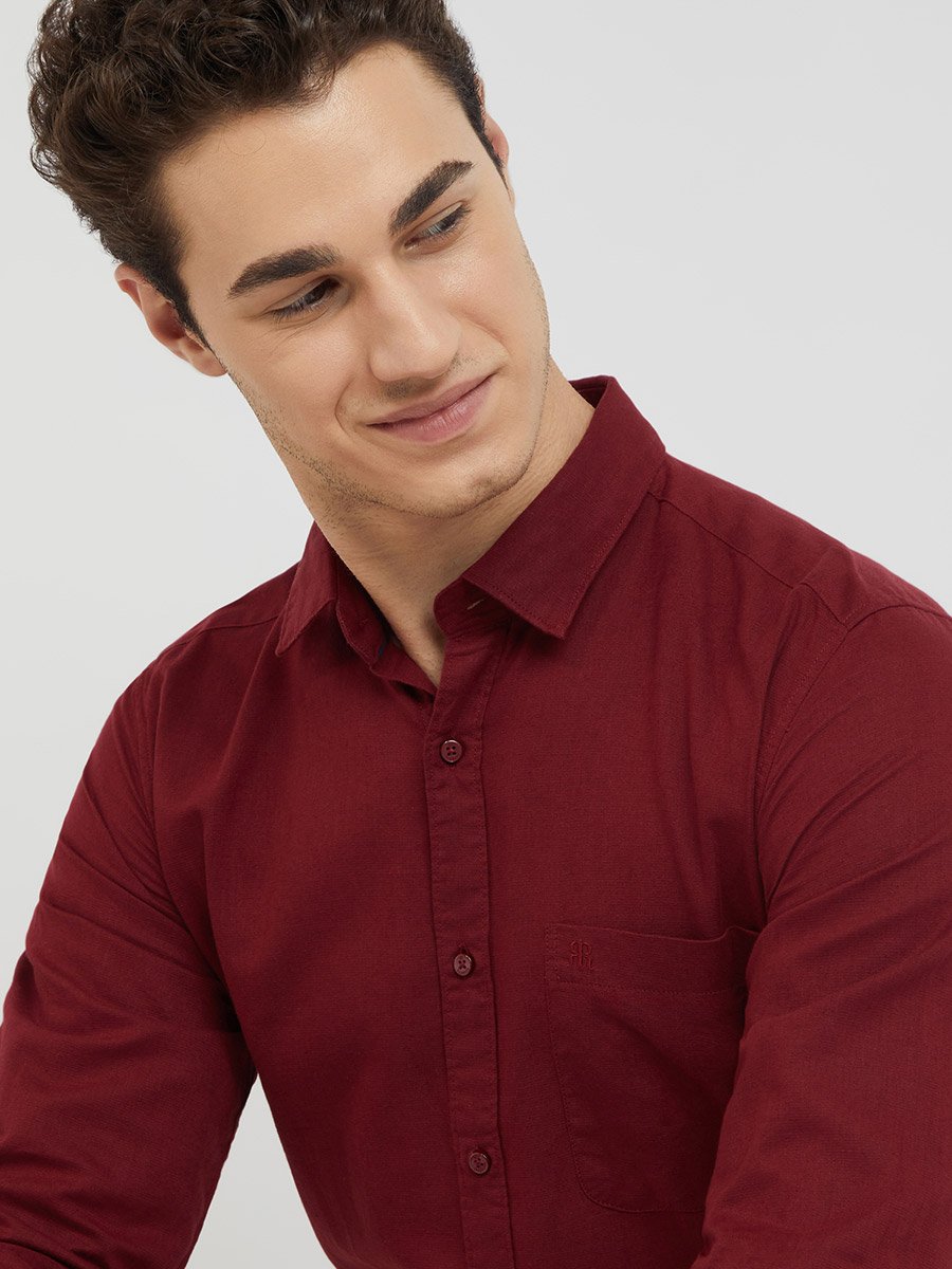 Men Red Slim Fit Solid Long Sleeve Shirt