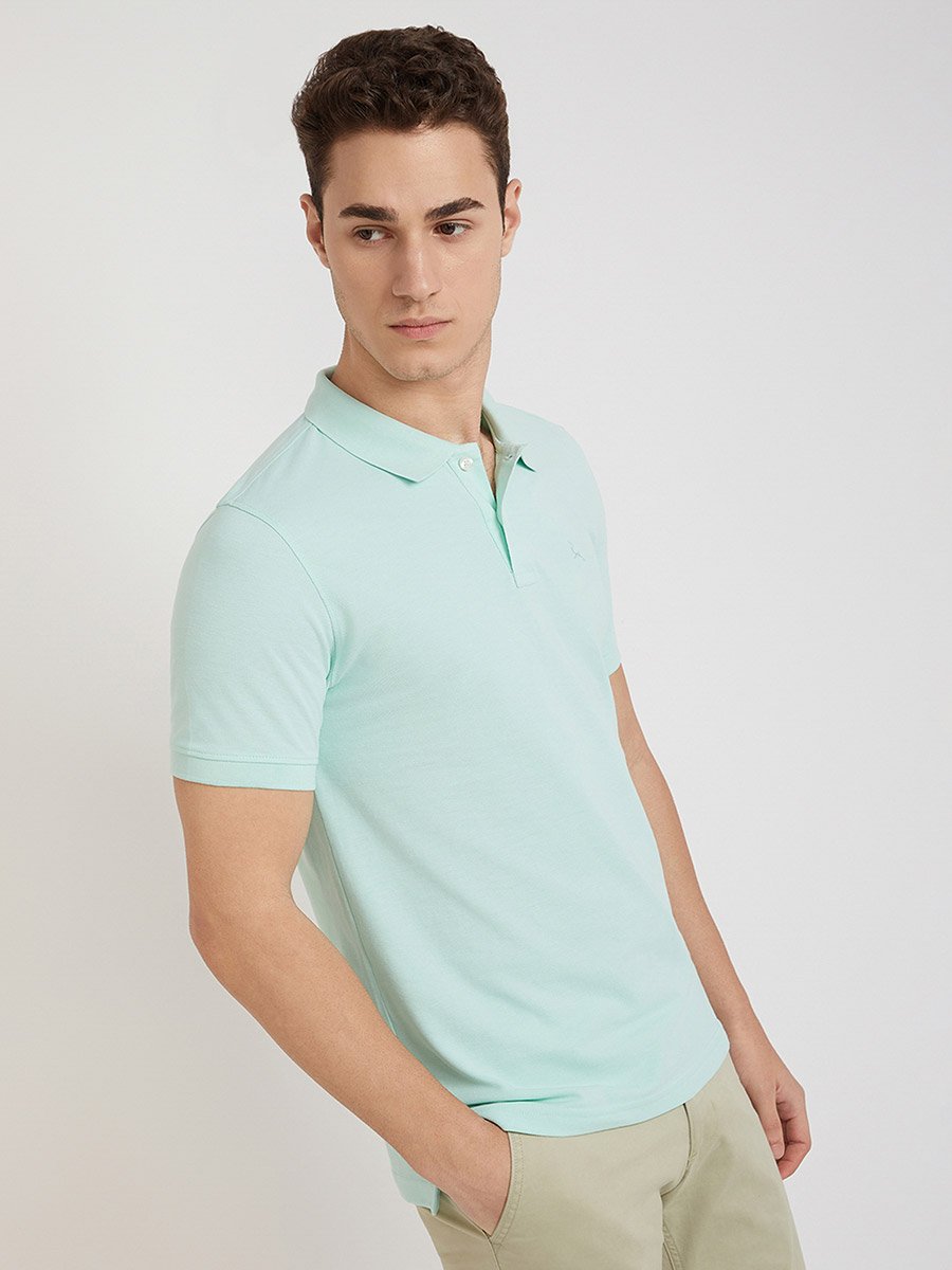 Men Green Regular Fit Solid Polo T-Shirt