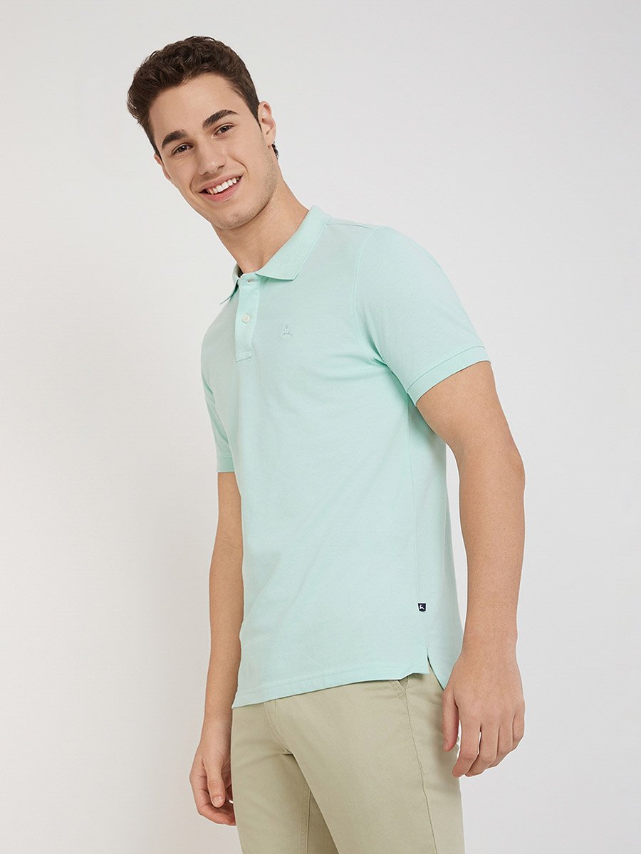 Men Green Regular Fit Solid Polo T-Shirt