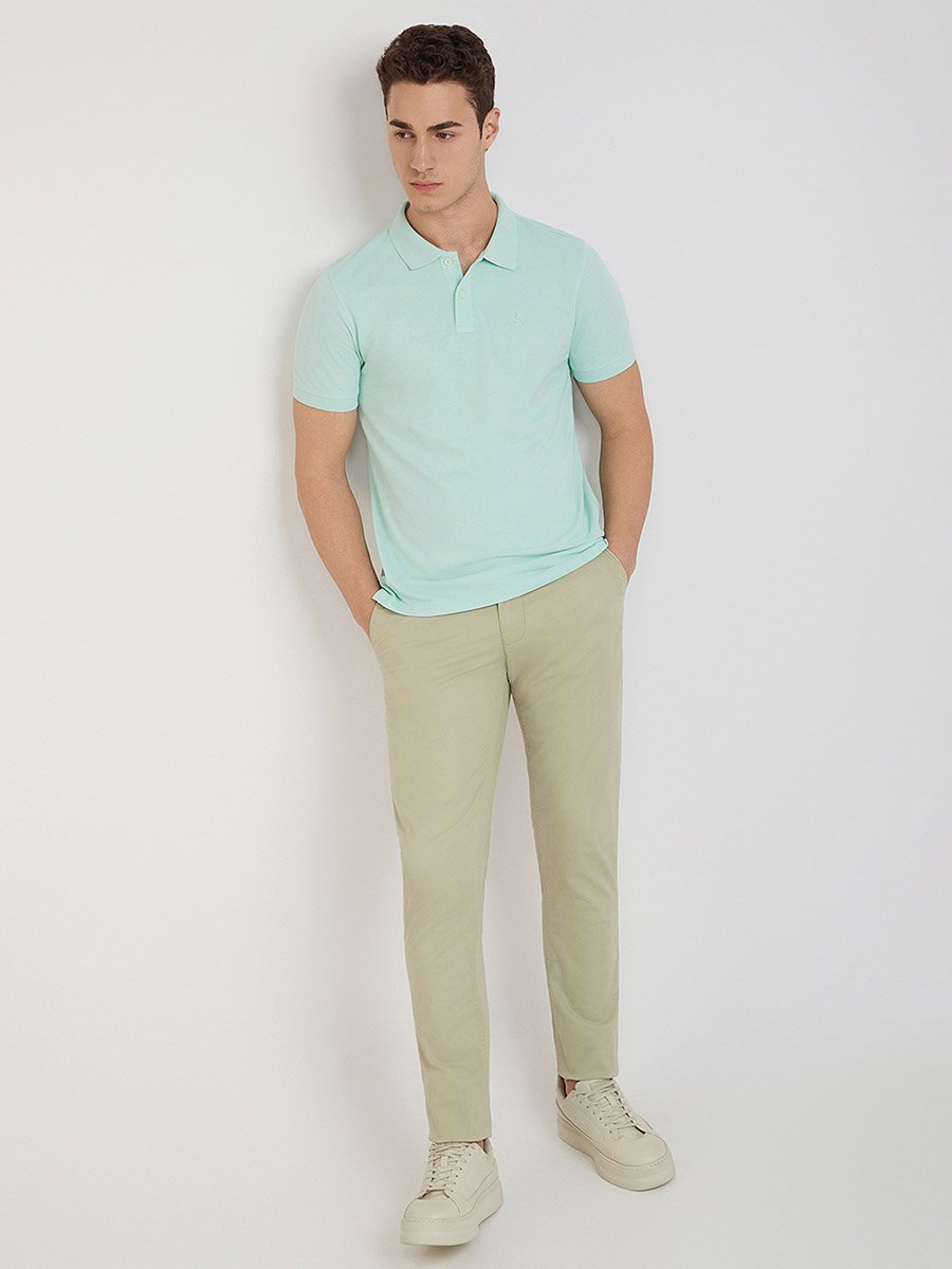 Men Green Regular Fit Solid Polo T-Shirt
