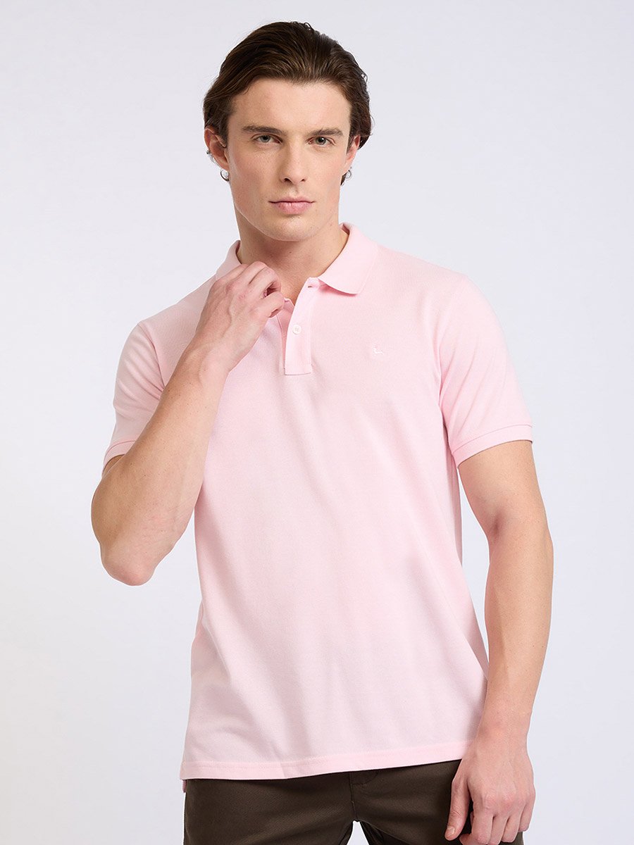 Men Pink Regular Fit Solid Polo T-Shirt