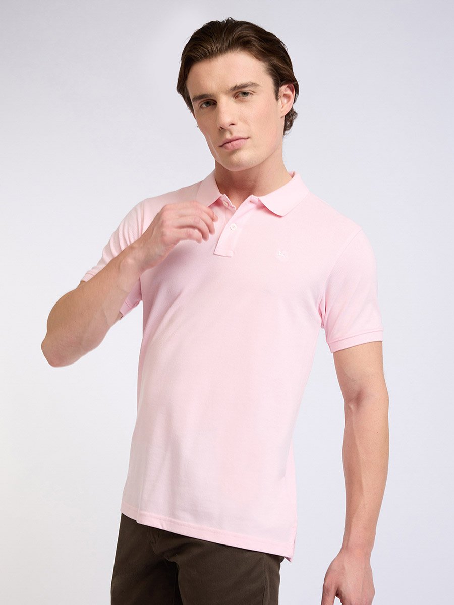 Men Pink Regular Fit Solid Polo T-Shirt