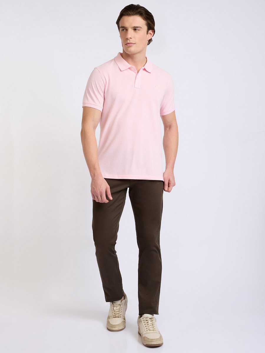 Men Pink Regular Fit Solid Polo T-Shirt