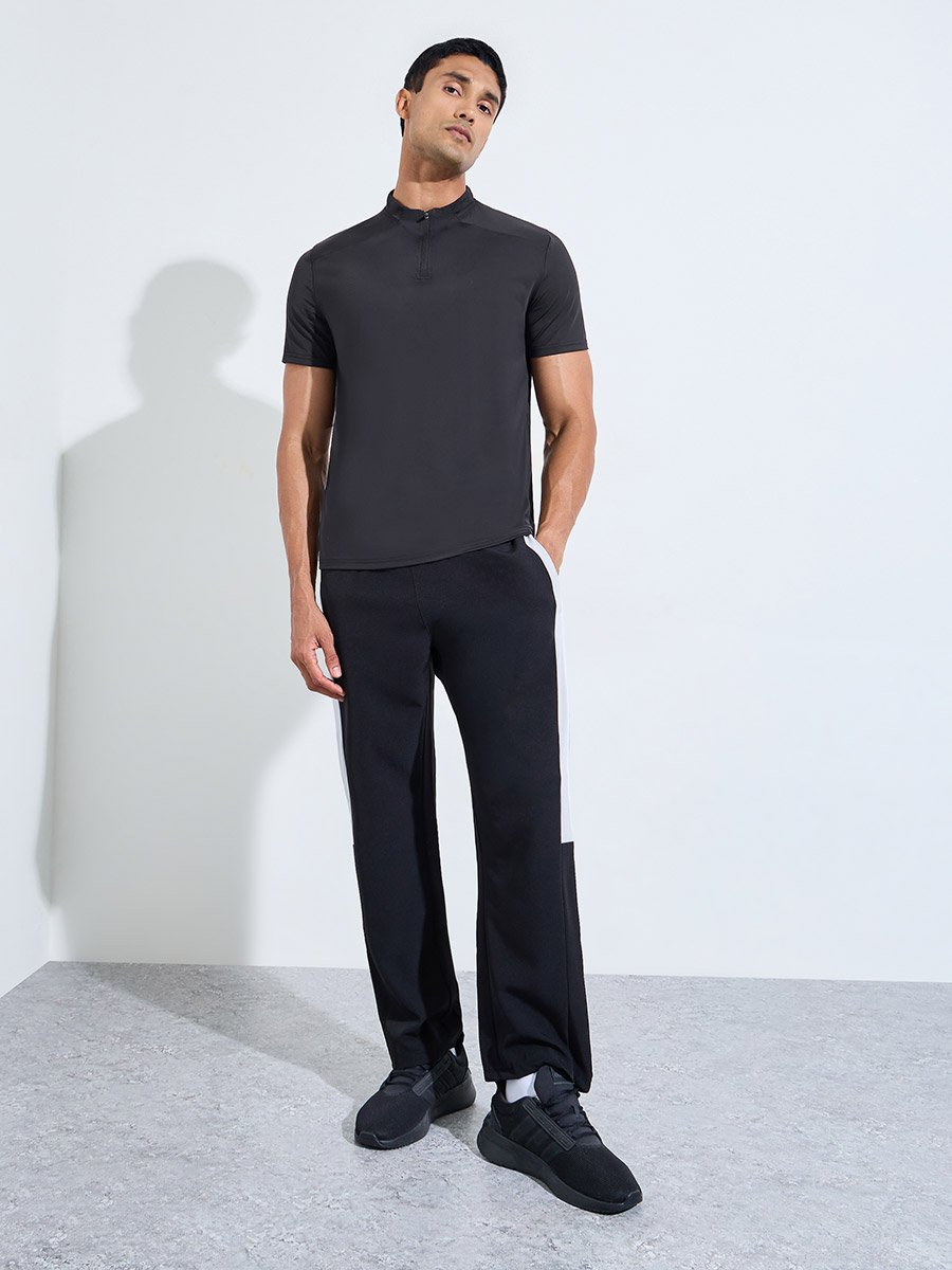 Men Black Quarter Zip Short Sleeve T-Shirt