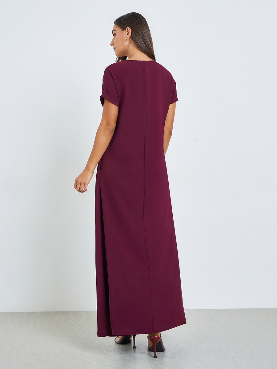 Burgundy V Neck Under Abaya Dress