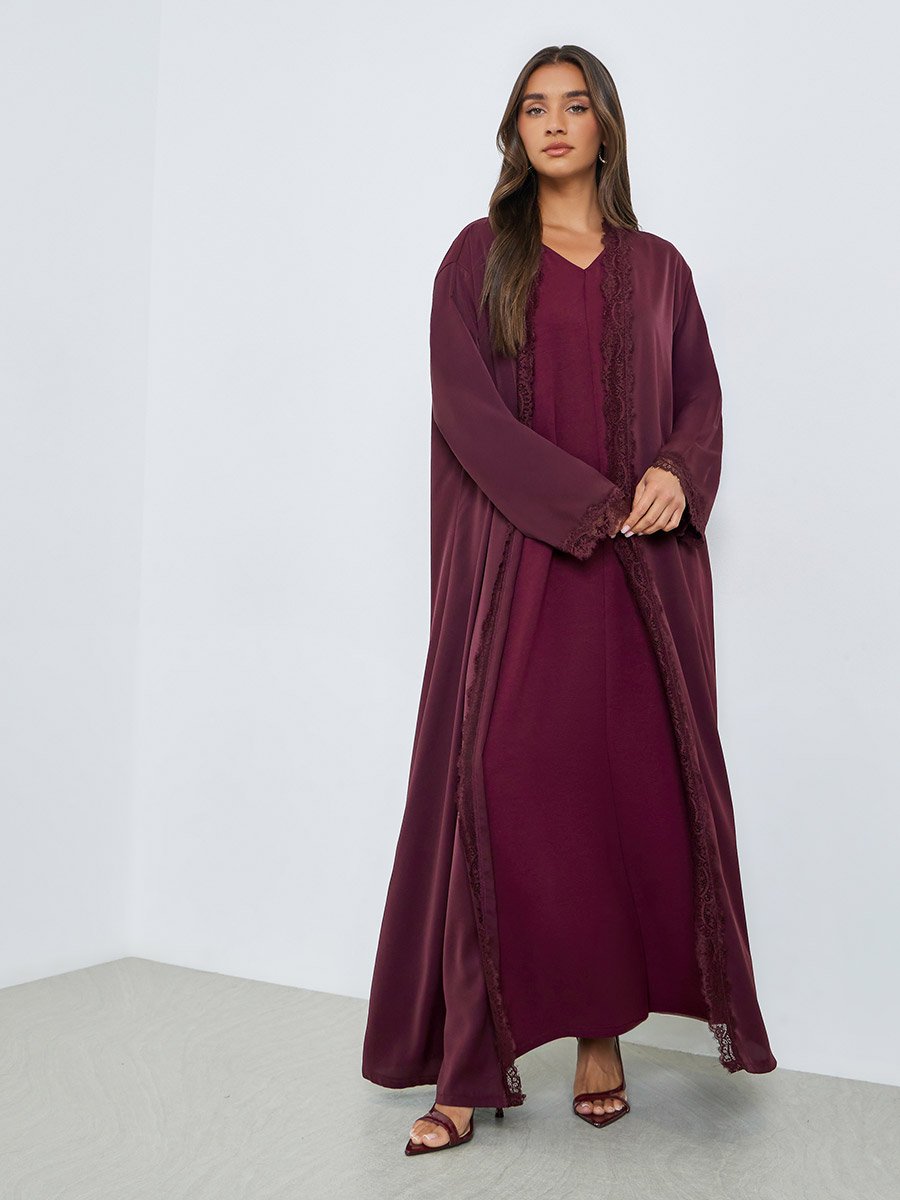 Burgundy V Neck Under Abaya Dress