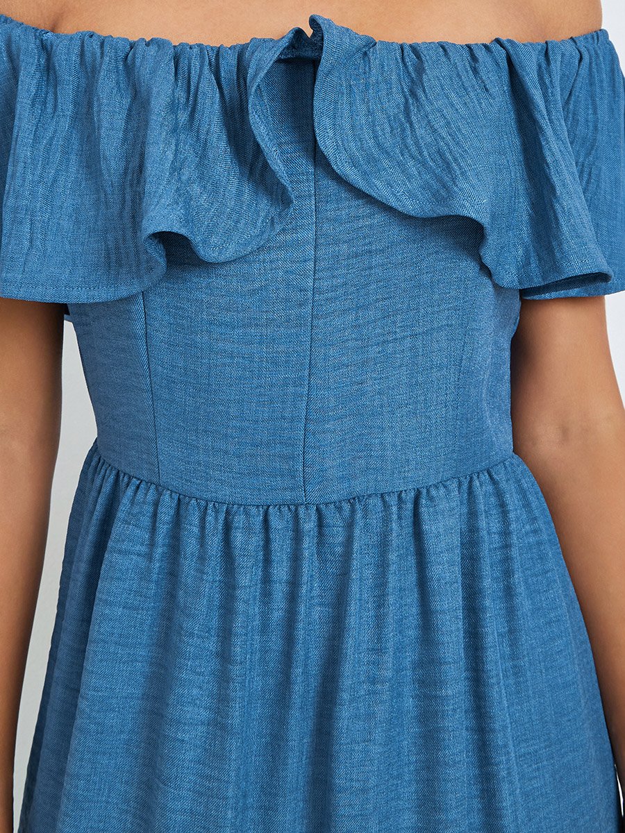 Blue Off-Shoulder Tiered Maxi Dress