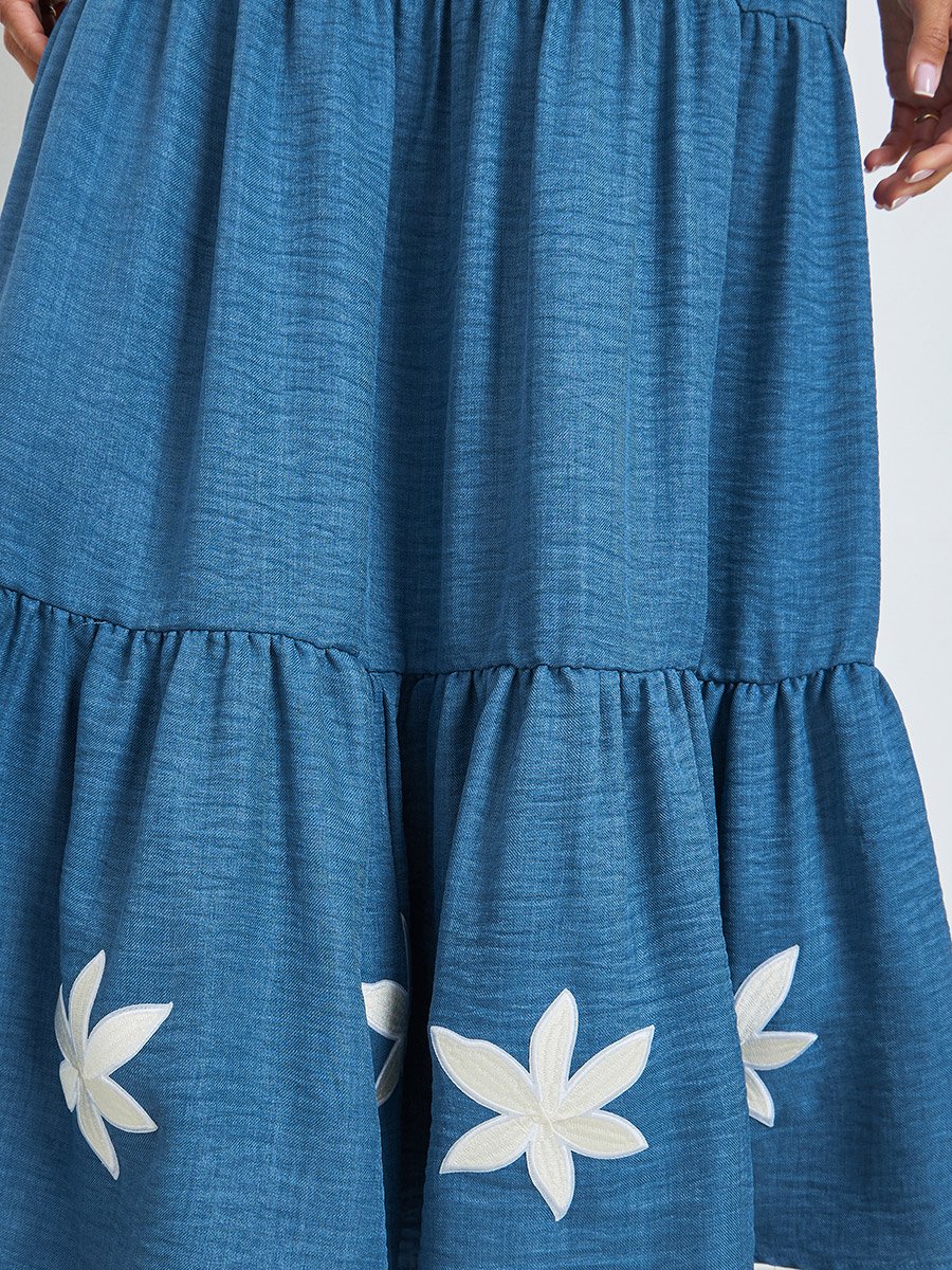 Blue Off-Shoulder Tiered Maxi Dress