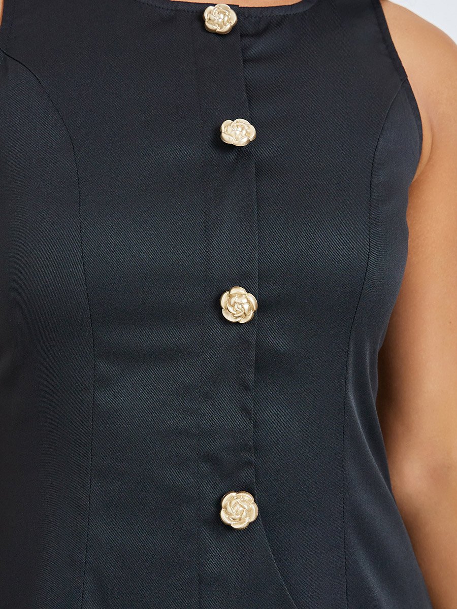 Black Pleated A-Line Midi Dress