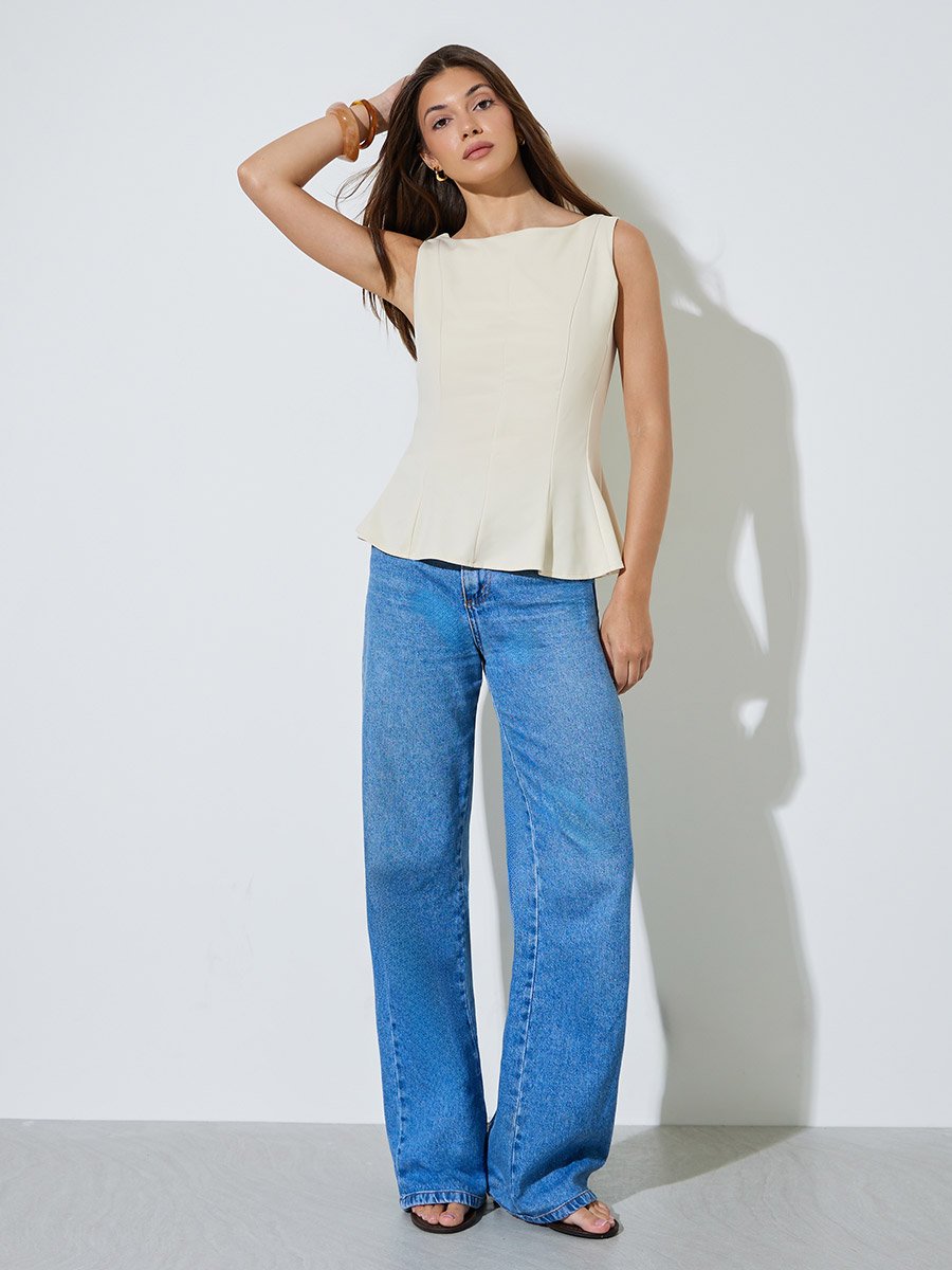 Off White Seam Detail Peplum Top