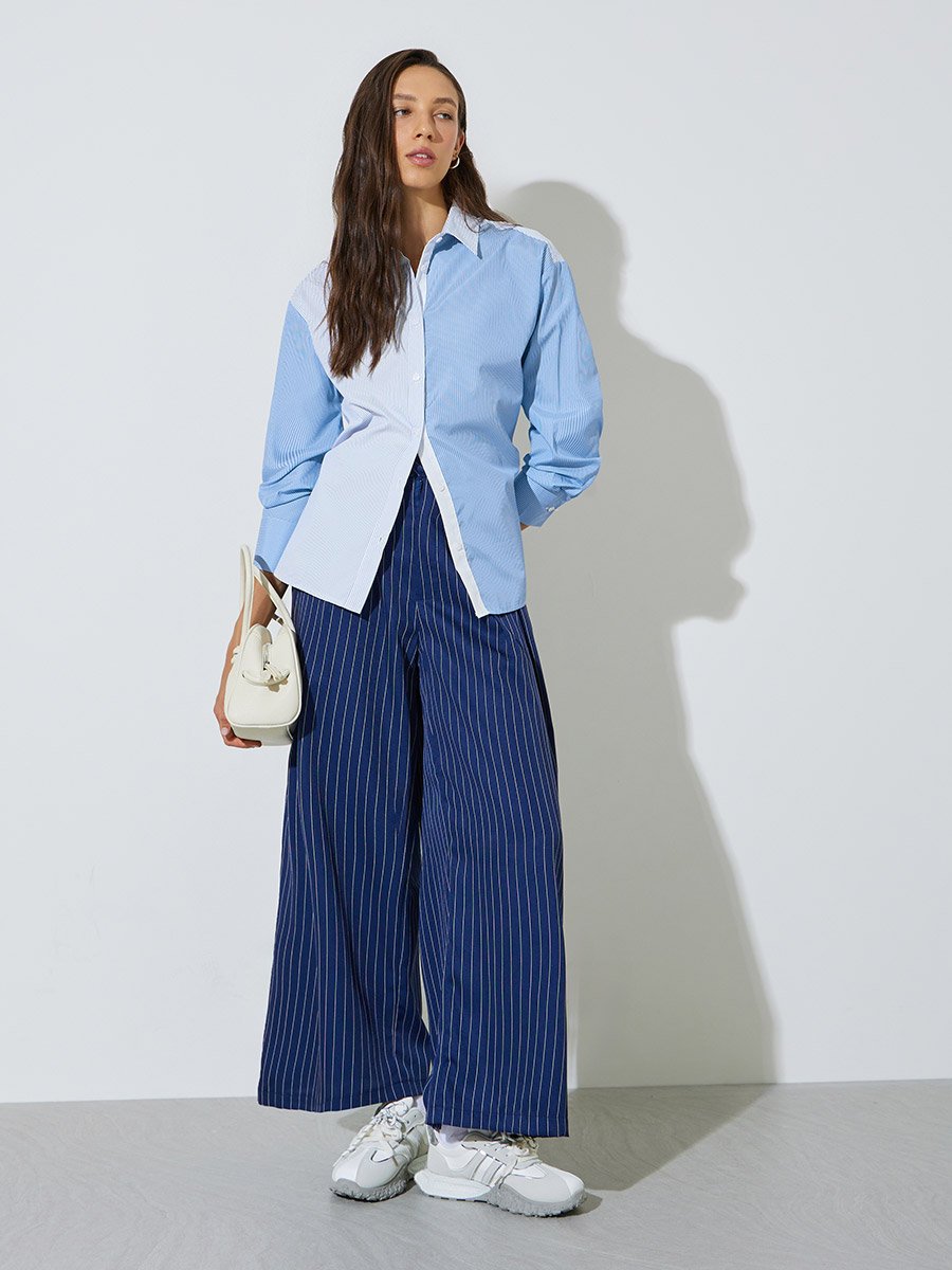 Blue Stripe Color Block Long Sleeve Shirt