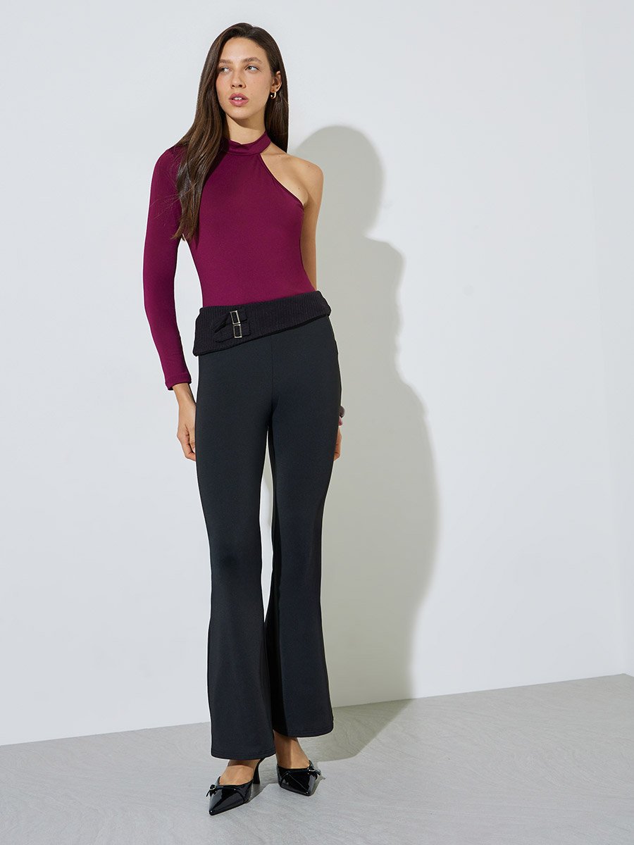 Purple One-Sleeve Cut-Out Bodysuit