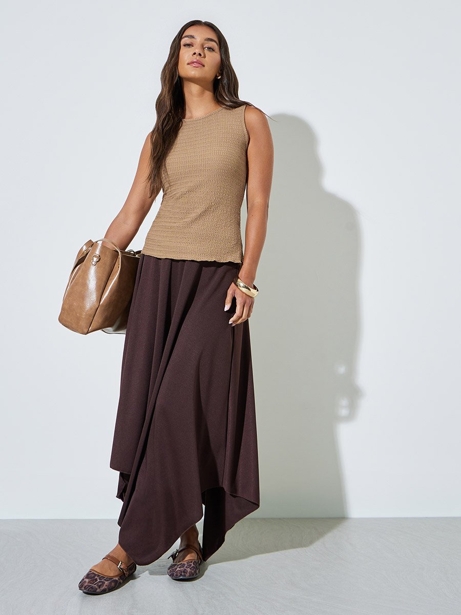 Beige Textured Fitted Tank