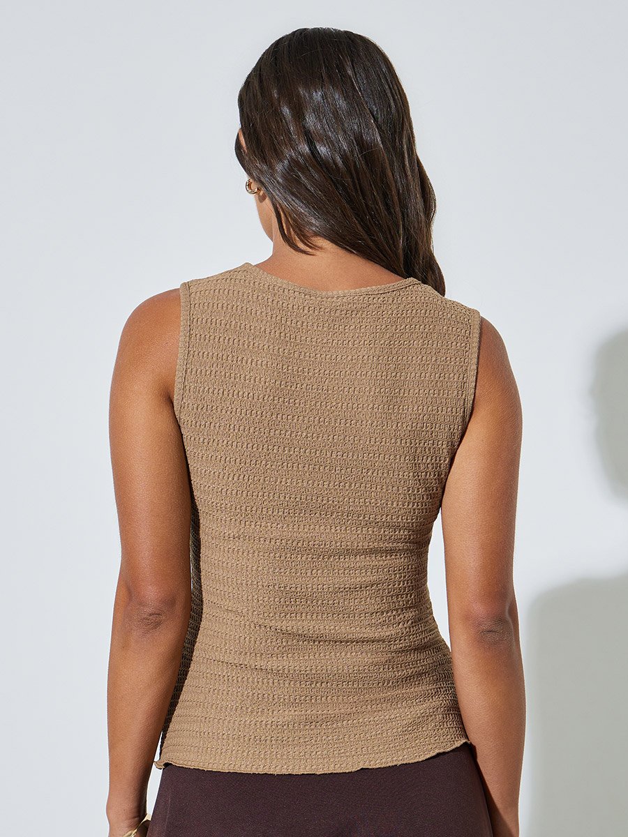 Beige Textured Fitted Tank