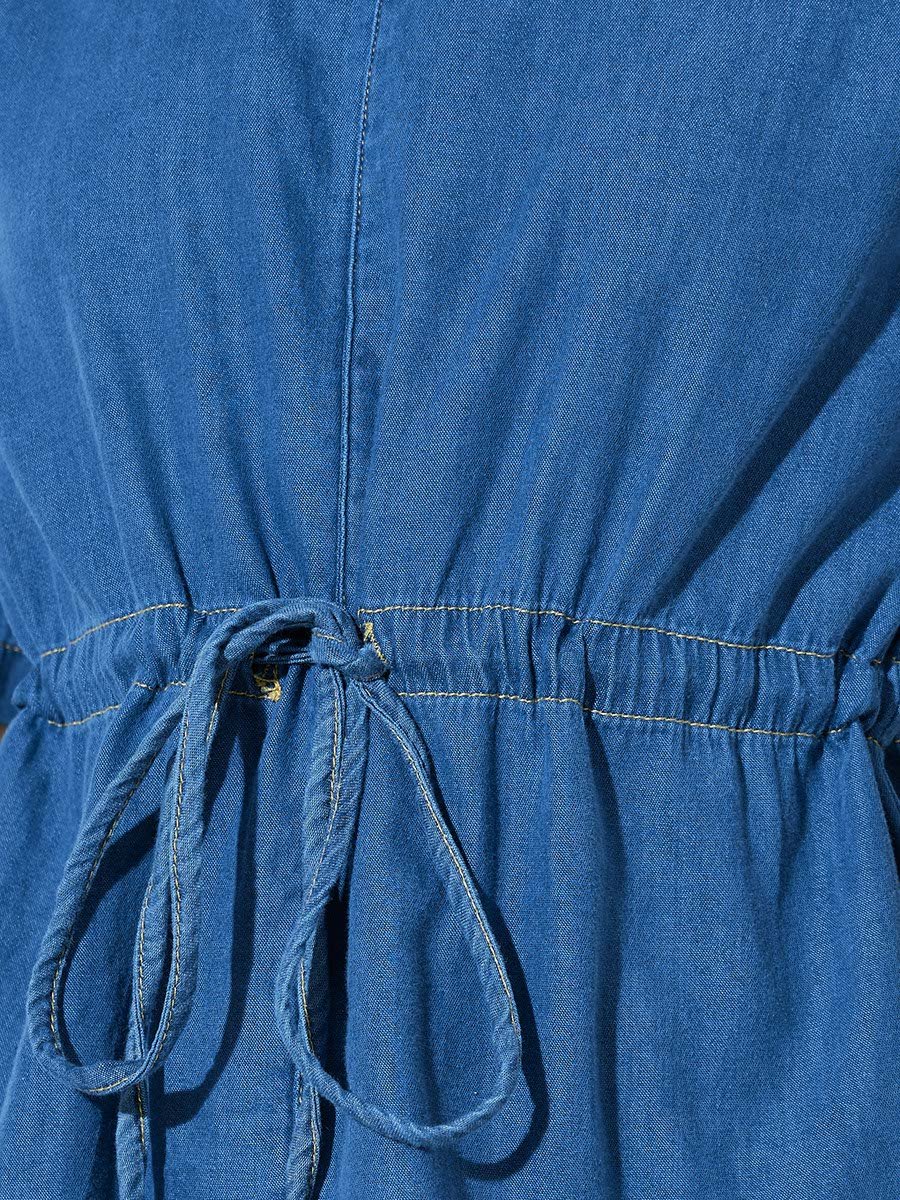 Medium Blue Denim Peplum Top with Drawstring