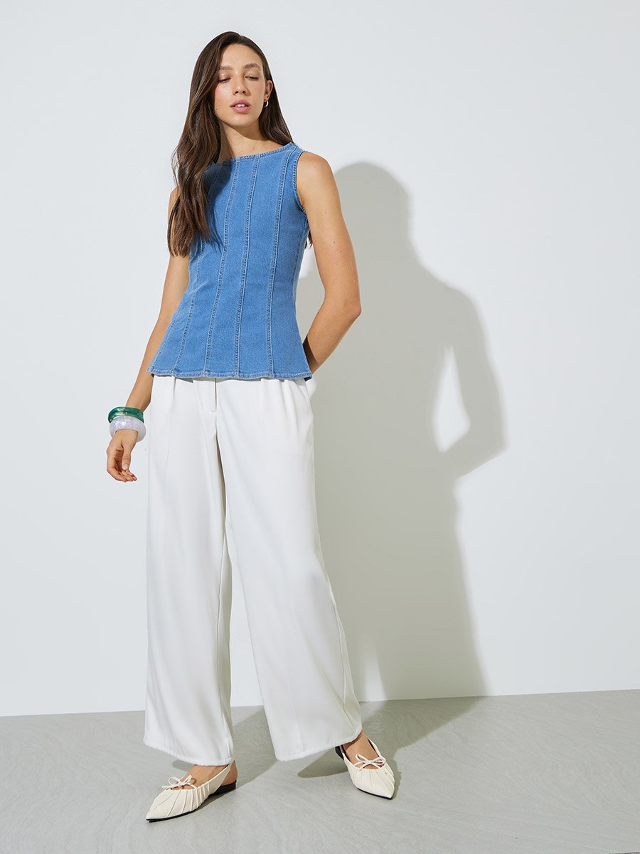 Blue Sleeveless Denim Peplum Top
