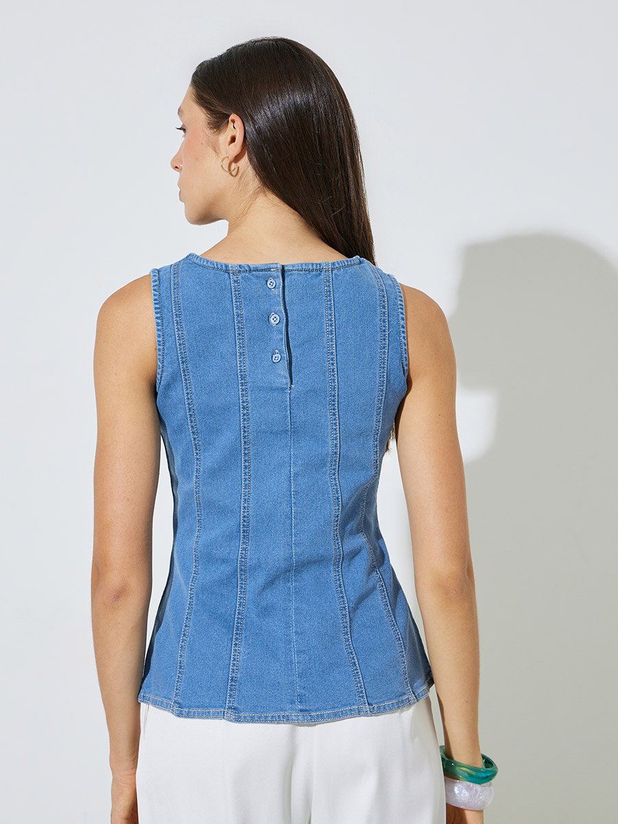 Blue Sleeveless Denim Peplum Top