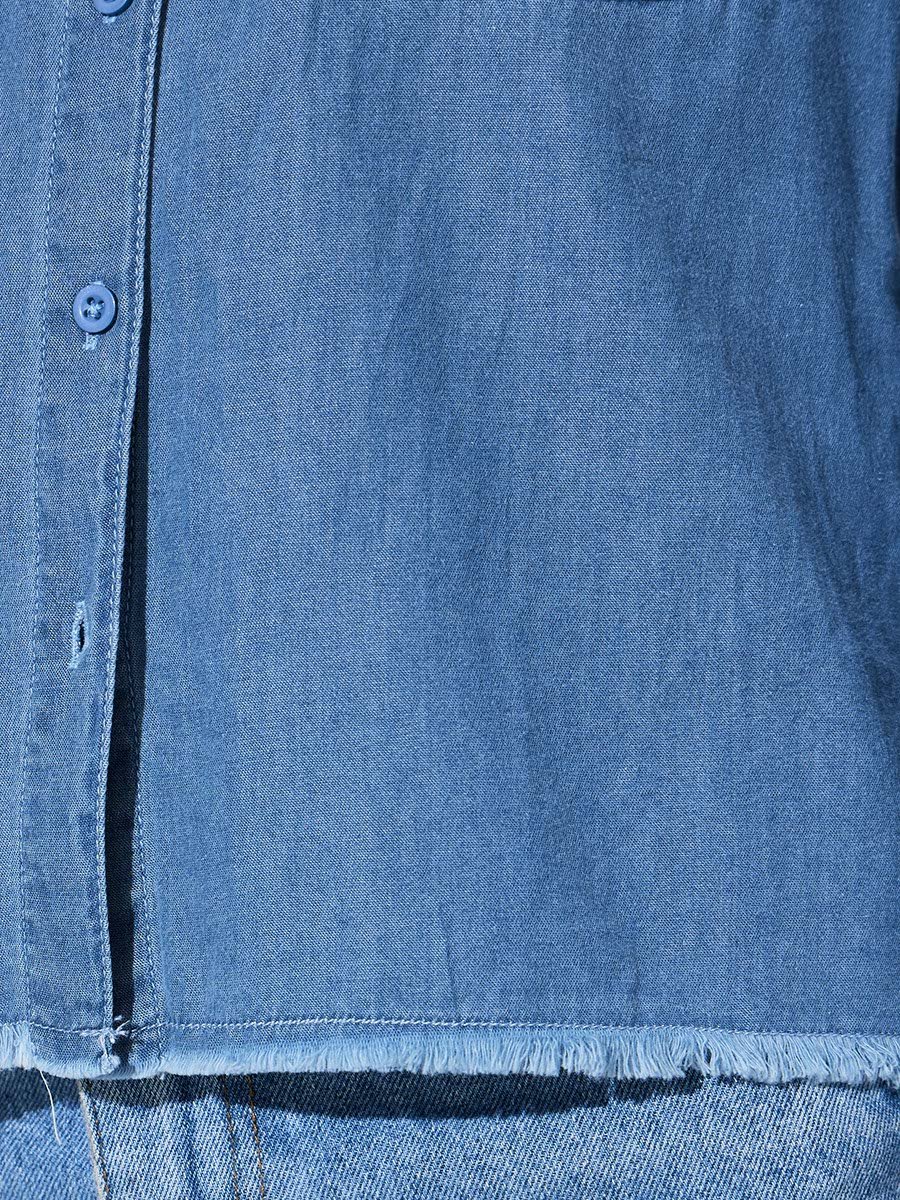 Blue Frayed Edge Cotton Denim Shirt