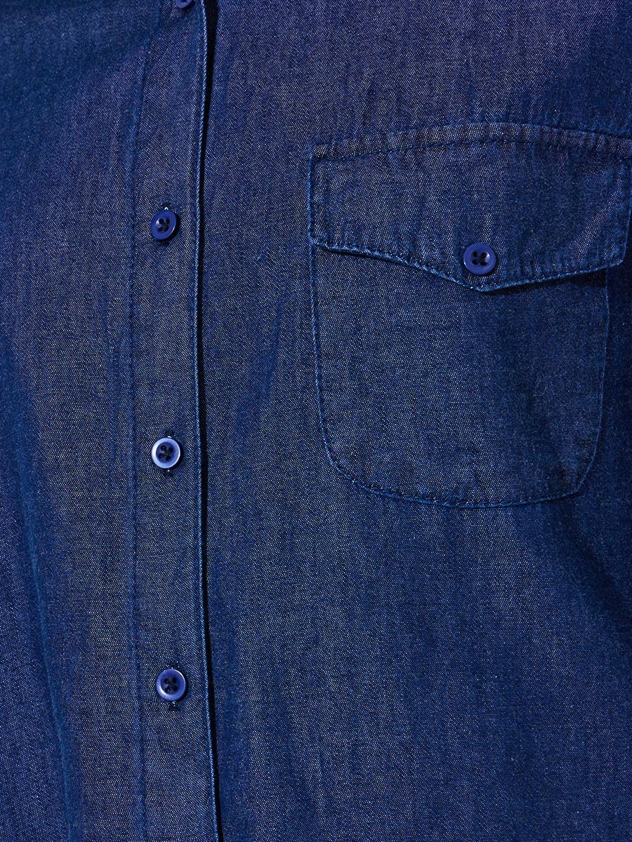 Dark Blue Frayed Edge Cotton Denim Shirt