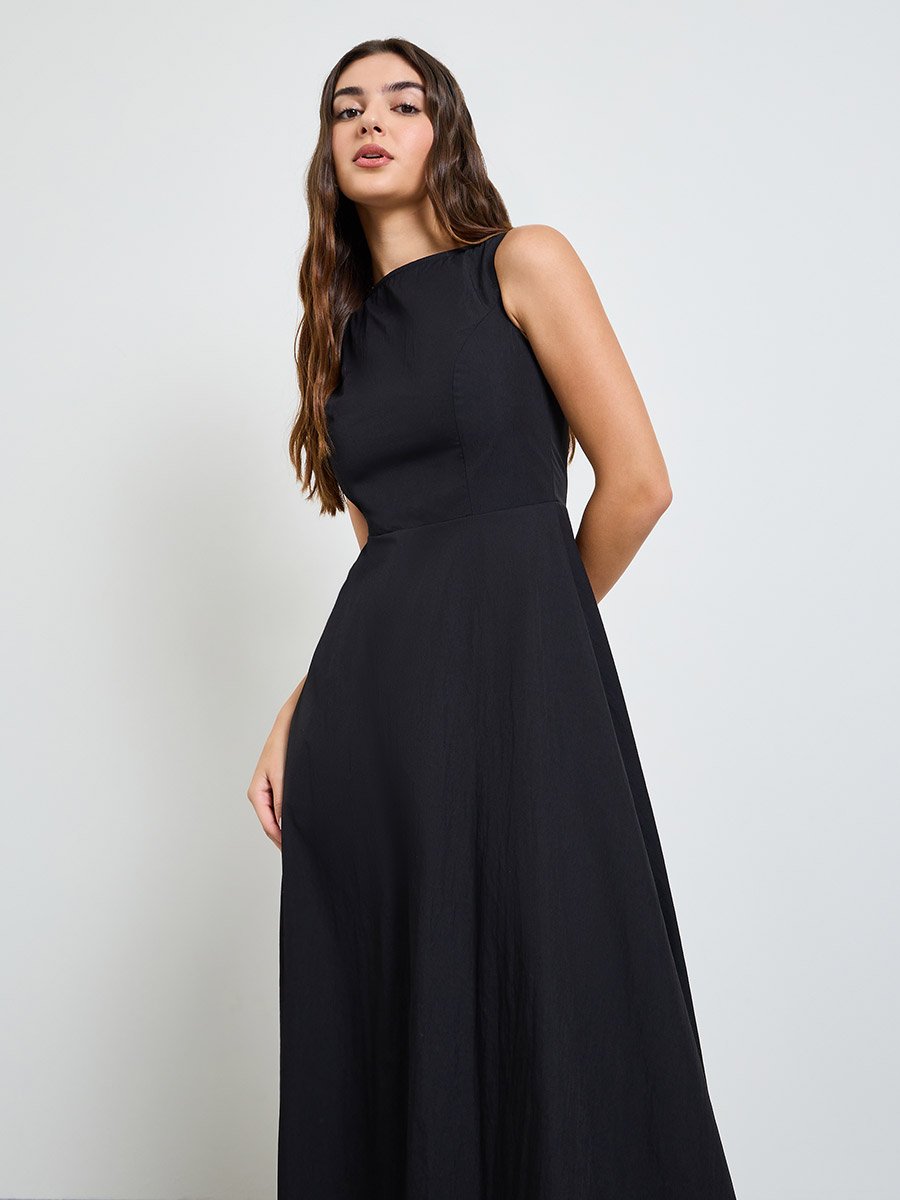 Black Lace Hem Sleeveless A-Line Maxi Dress