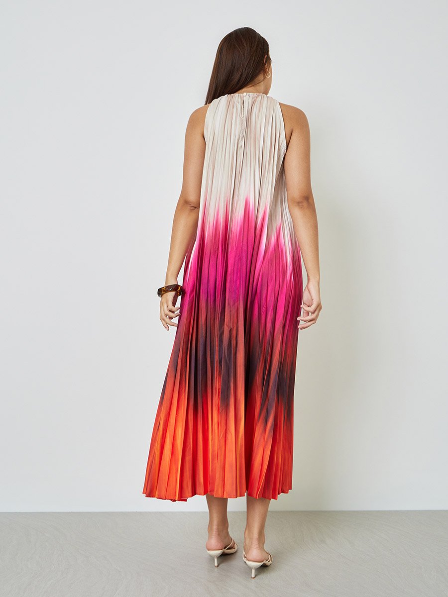 Ombre Look Halter Neck Pleated Maxi Dress